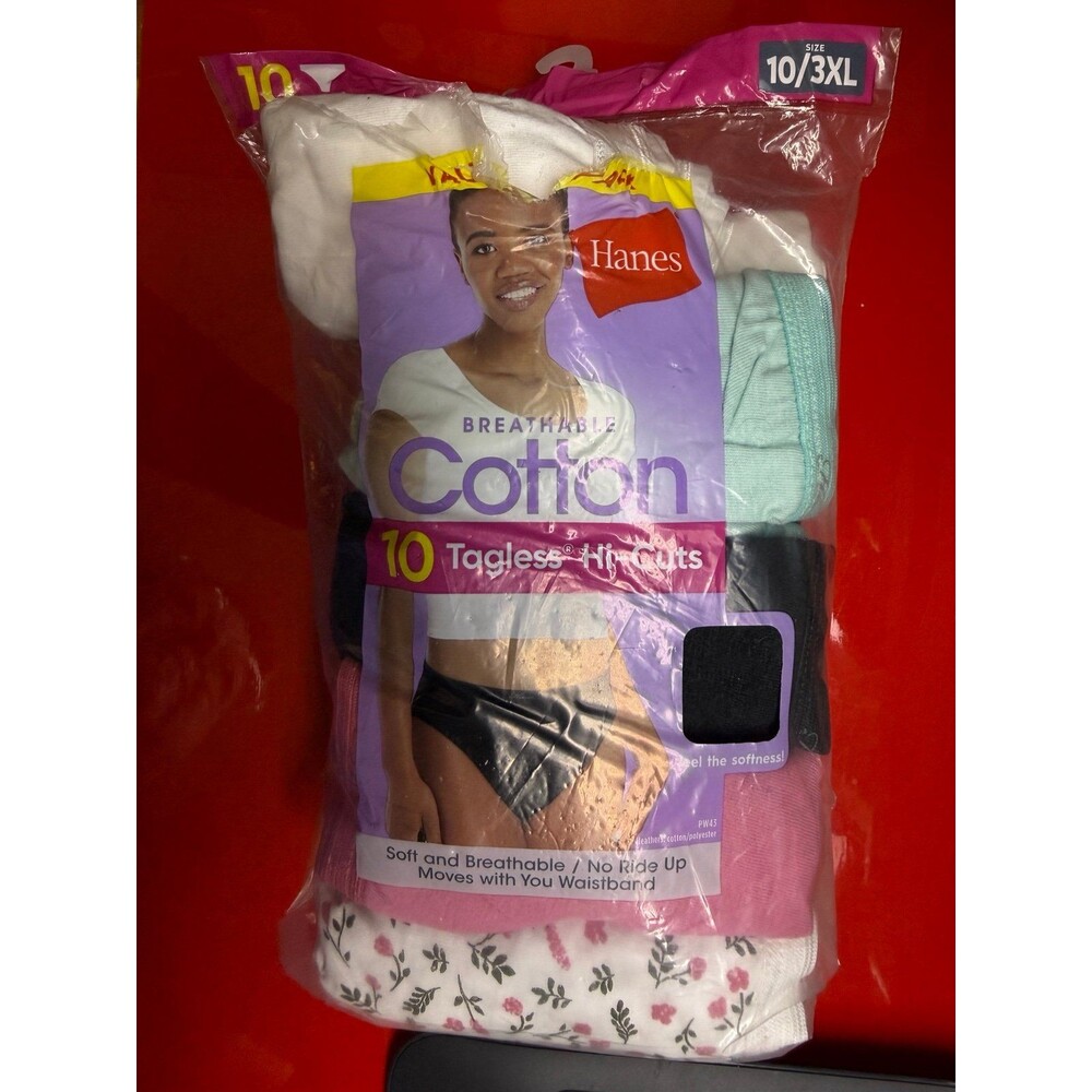 Hanes Women's 10 Tagless Cotton Breathable Hipster Panties 10/3XL Hi-Cuts